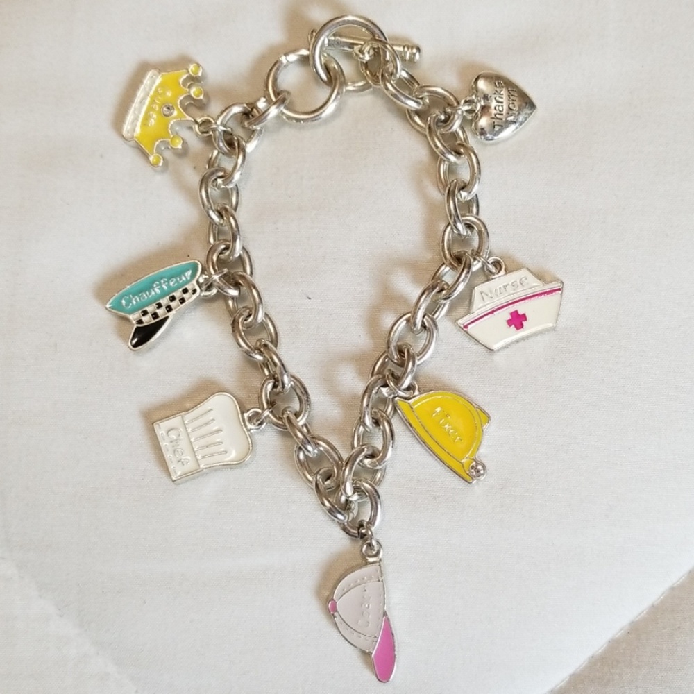 Silver MOM Hats Charm Bracelet